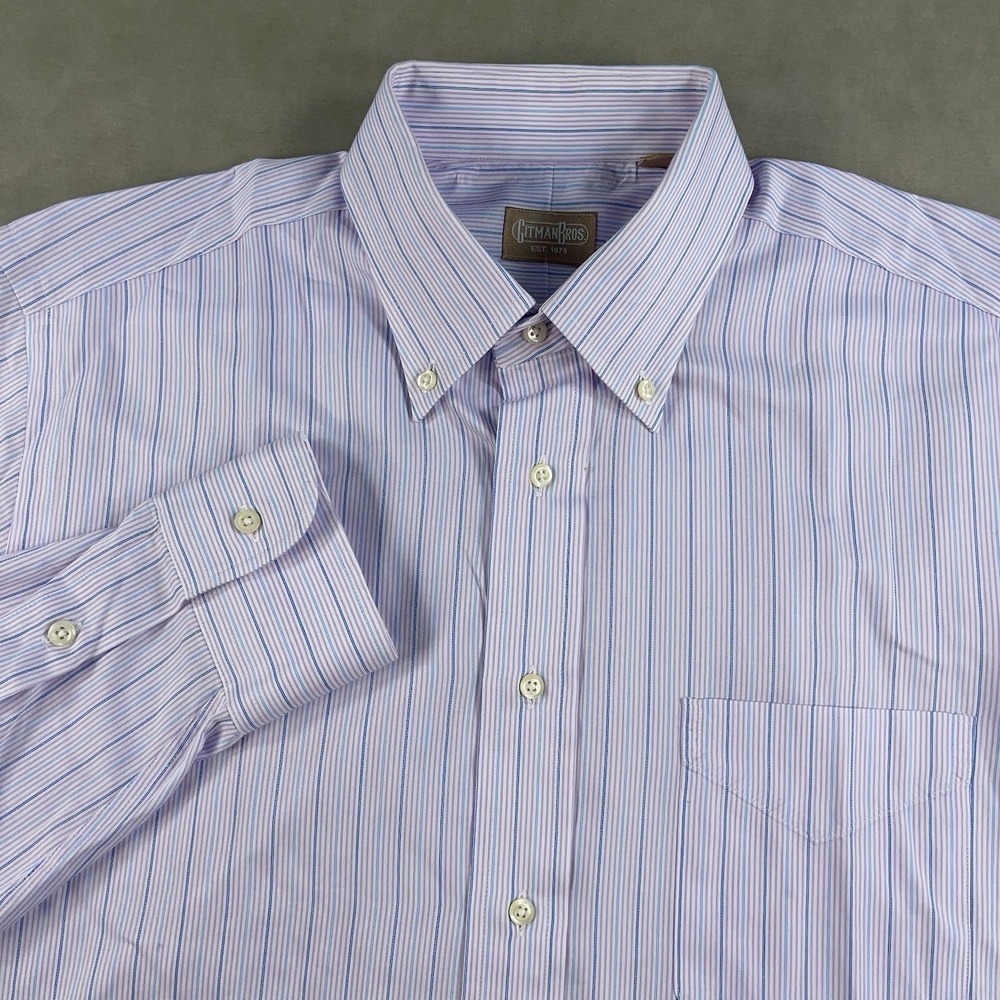 Gitman Bros Dress Shirt Mens 16-35 Pink Blue Stripe Button Down Long Sleeve